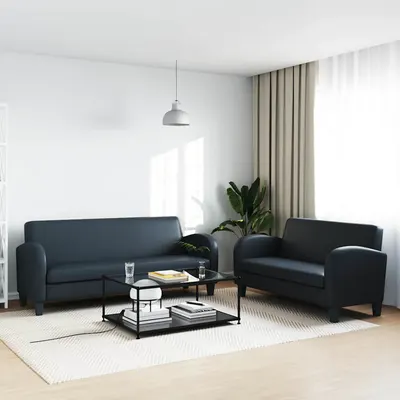 vidaXL Set canapea 2 buc. Piele artificială Negru