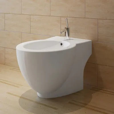 vidaXL Bideu rotund pe pardoseală, ceramică calitate superioară, alb