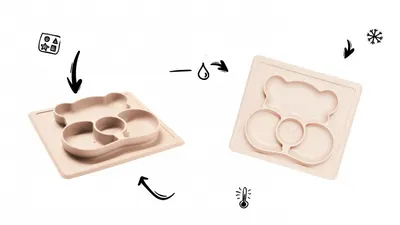 Platou compartimentat din silicon anti-alunecare 450 ml Kidnort Retter Mjolk Bej