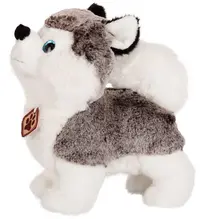 Jucărie de pluș Amek Toys - Husky cu ochi albaștri strălucitori, 19 cm