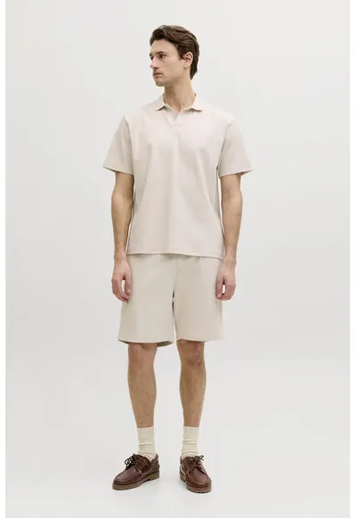 Tricou polo din amestec de bumbac - Bej sampanie