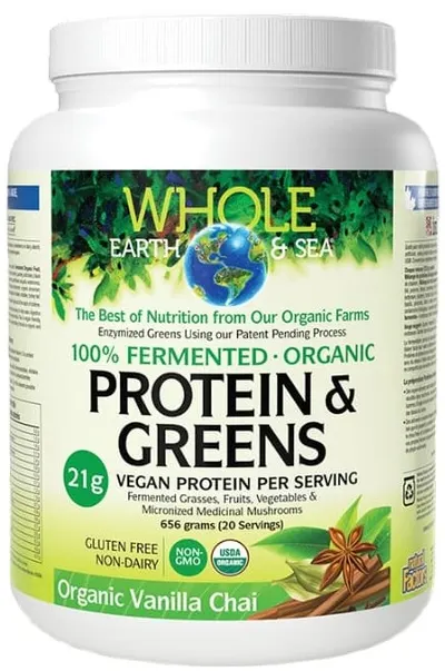 Whole Earth & Sea Fermented Organic Protein & Greens, vanilie, 656 g, Natural Factors