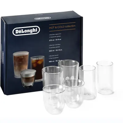Set 6 pahare mix DeLonghi Hot & Cold, DLSC326, Sticla termorezistenta Transparente