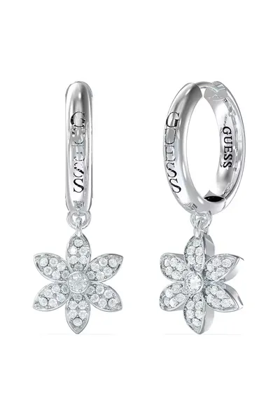 Cercei in forma de floare placati cu rodiu si decorati cu cristale - Argintiu
