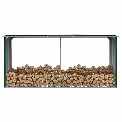 vidaXL Șopron depozitare lemne, verde, 330x92x153 cm, oțel galvanizat