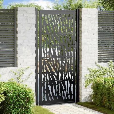 vidaXL Poartă de grădină neagră 100x200 cm, model cu urme din oțel