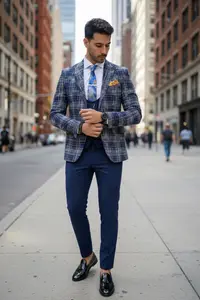 Sacou barbati in carouri slim fit bleumarin B5303 111-3