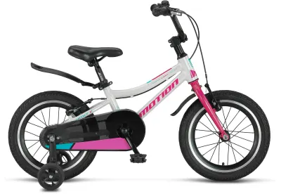 Bicicleta copii Motion Lady, culoare alb roz, roata 16 , cadru din otel