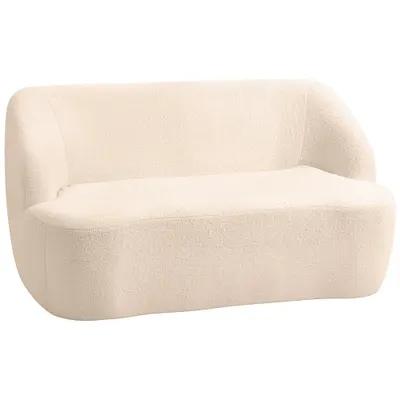 HOMCOM Canapé 2 places canapé en tissu bouclette 142 cm cu spătar și șezut curbat, fără asamblare necesară, bej | Aosom Romania