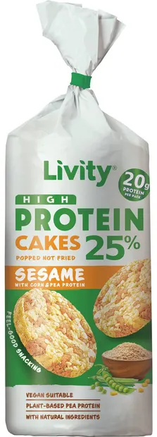 Prăjitură proteică cu porumb, mazăre și susan, 80 g, Livity
