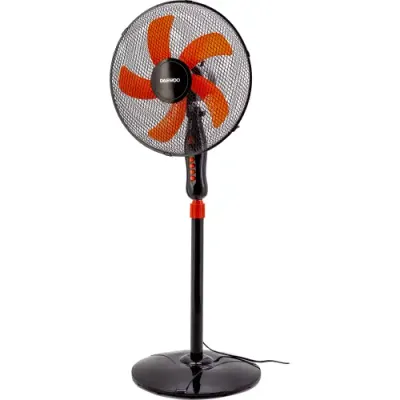 Ventilator cu picior Daewoo DDV166, 50 W, 40 cm, 3 trepte de putere, inaltime reglabila pana la 125 cm, gril frontal de protectie, oscilare la 90 grade, baza stabila (Negru/Portocaliu)