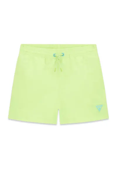 Pantaloni scurti de baie cu snur si logo brodat - Verde lime