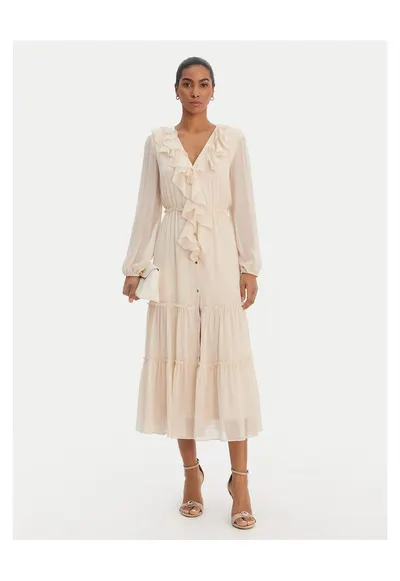 Rochie de zi - poliester - roz - cu nasturi