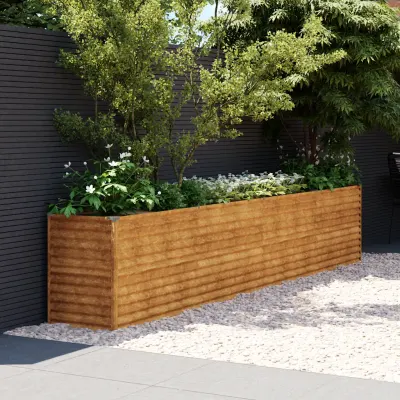 vidaXL Pat de grădină înălțat 385x50x69 cm, oțel corten