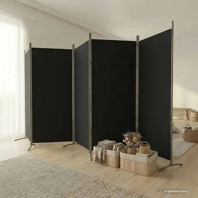 vidaXL Paravan de cameră cu 5 panouri, negru, 433x180 cm, textil