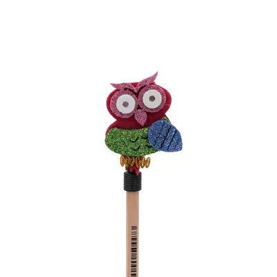 Creion figurină Bufniță roz aripi albastre 22cm