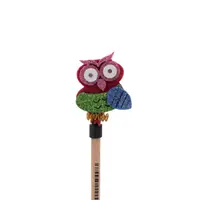 Creion figurină Bufniță roz aripi albastre 22cm