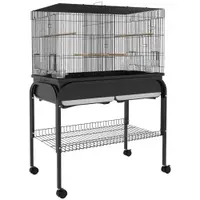 PawHut Colivie pentru Păsări de Interior cu Tăviță, Raft și Roți, Volieră din Oțel pentru Perusi, Canari, Nimfe și Papagali, Negru, 85 x 49 x 119 cm | Aosom Romania