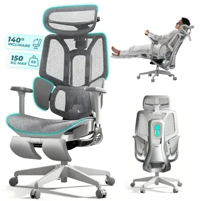 Scaun Ergonomic Timebox, Mesh Tetiera 4D Brate 4D Suport Picioare, Gri - Default Title
