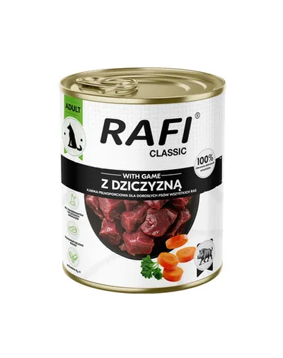 RAFI Classic cu vânat 800 g hrană umedă pentru câini adulți