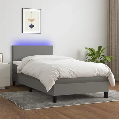vidaXL Pat cu arcuri, saltea și LED, gri închis, 90x190 cm, textil