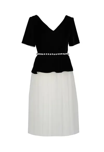 Rochie midi cu partea inferioara din tul Grace - Alb/Negru