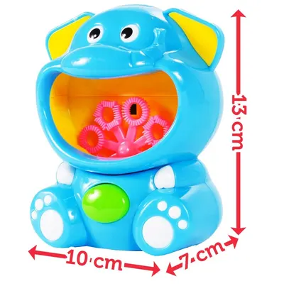 Aparat generator baloane de sapun, cu baterii si rezerva 118 ml lichid inclus, 13 x 10 x 7 cm, Bubble Blue Elephant