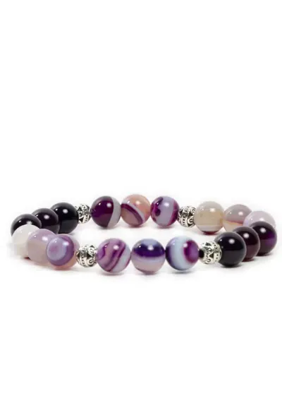 Bratara Dama Handmade - din Pietre Naturale de Agata Mov - Suri - margele de 8mm - alb-mov