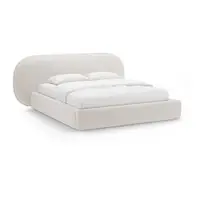 Pat matrimonial crem tapițat cu spațiu de depozitare cu somieră 200x200 cm Ovalo – Micadoni