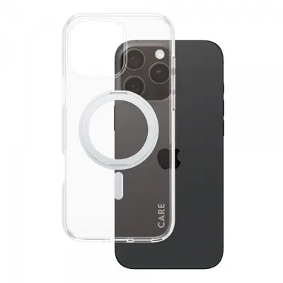 Husa MagSafe pentru Apple iPhone 16 Pro Max, PanzerGlass, Care Feature Kickstand, Transparenta Argintie