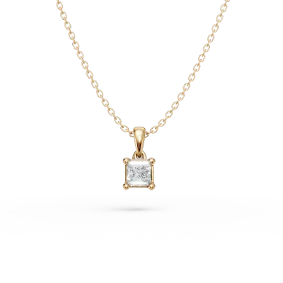 Lant cu pandantiv din aur galben cu diamant princess solitaire de 0.1ct