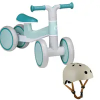 Bicicleta fara pedale, Lionelo, Villy, Cu 4 roti, Din spuma EVA si TPR, Stabila, Manere moi, antiderapante, 12- 36 luni, Sustine pana la 30 kg, Turcoaz + Casca pentru copii, Reglabila 50-56 cm, Bej