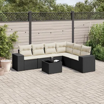 Gossi set canapele de gradina cu perne, 7 piese, negru, poliratan