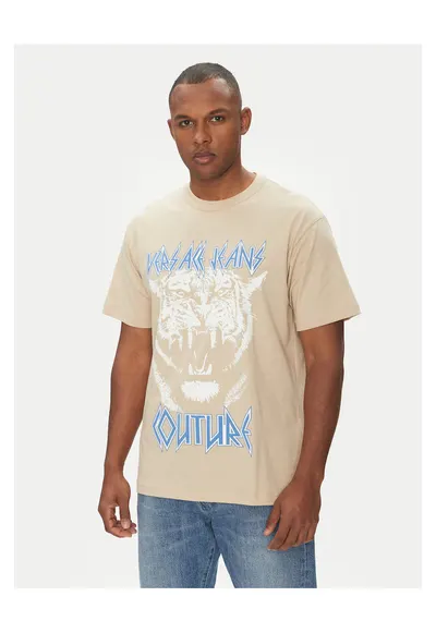 Tricou barbati bej/albastru - bumbac