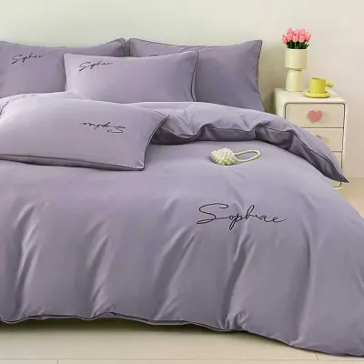 Lenjerie pat dublu, Finet Soft Touch cu Broderie, 6 piese, Lila