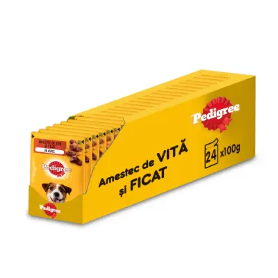 Set 24 buc x 100 gr Hrana umeda pentru caini Pedigree Adult cu vita ficat