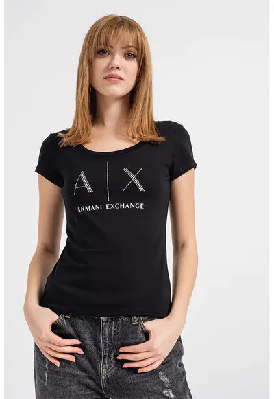 Tricou din bumbac cu aplicatii logo cu strasuri - Alb/Negru stins/Argintiu