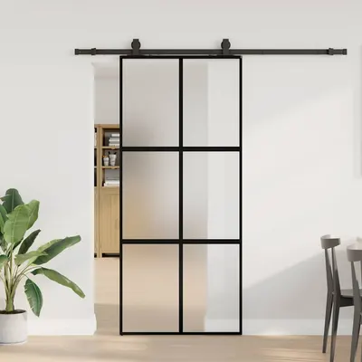 Gossi usa glisanta cu set feronerie neagra 90x205cm sticla securizata