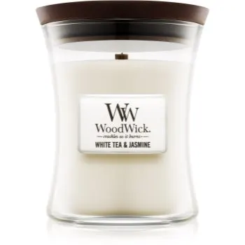 Woodwick White Tea & Jasmine lumânare parfumată cu fitil din lemn