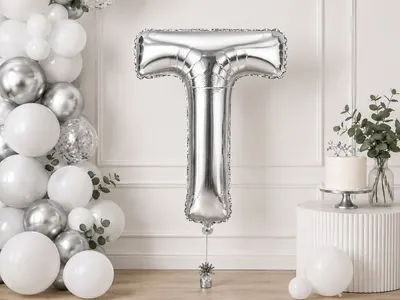 Balon din folie aluminiu, Litera T, Argintiu, Gigant 81 cm (32 inch)