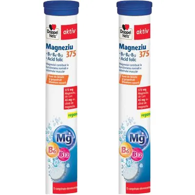 Pachet Magneziu 375mg + Vitaminele B1, B6, B12 + Acid Folic Aktiv 15cpr + 15cpr efervescente