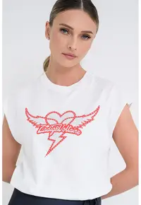 Tricou de bumbac cu imprimeu logo - Rosu vermillion/Alb murdar