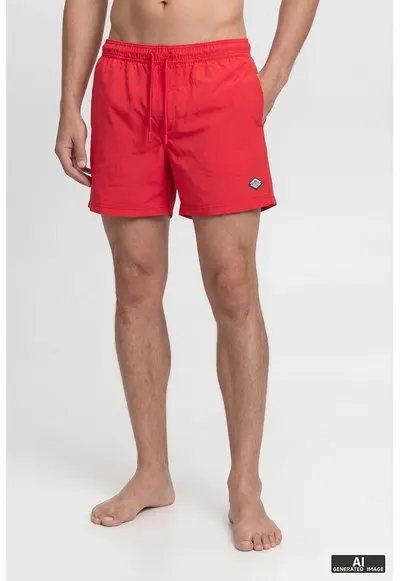Pantaloni scurti de baie cu talie ajustabila - Rosu vermillion