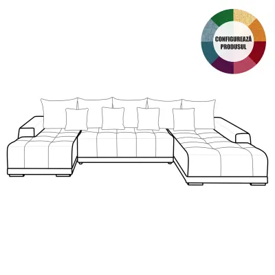 Coltar extensibil MARIBO U, cu arcuri si lada depozitare, colt dreapta, diverse culori, 350x203x90 cm