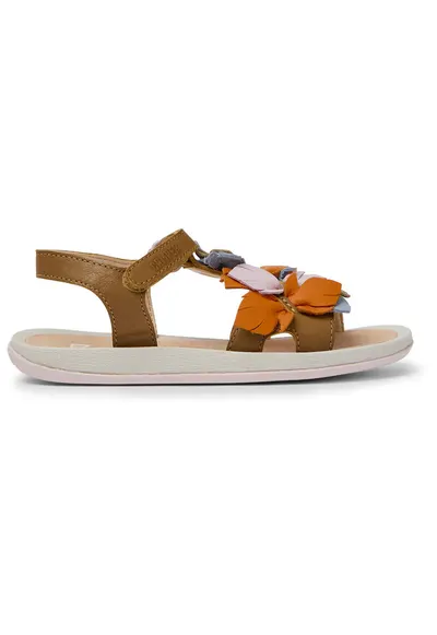 Sandale de piele cu velcro si aplicatii cu frunze Bicho Twins 745 - Maro