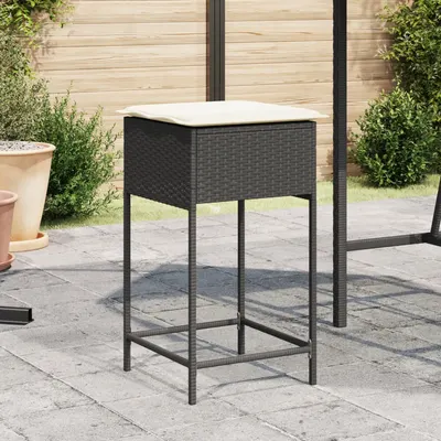 Gossi scaune de bar pentru gradina cu perne, 2 buc., negru, poliratan