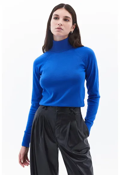 Pulover cu guler inalt si maneci raglan - Albastru royal