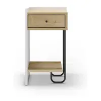 Noptieră albă/în culoare naturală cu rafturi cu aspect de lemn de stejar Mercure – Marckeric