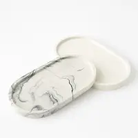 Tavă decorativă ovală din ceramică jesmonite – 2 mărimi - Marmorată roz / 23 cm