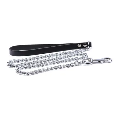 Lesa din metal pentru caini, argintie/neagra, lungime 0.9 m, pentru caini de talie mare